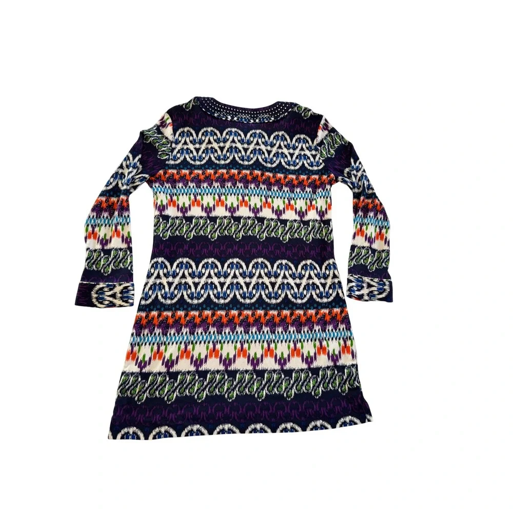 Tory Burch 100% Silk Ikat Print Studded Tunic Shift Dress Size S Multicolor